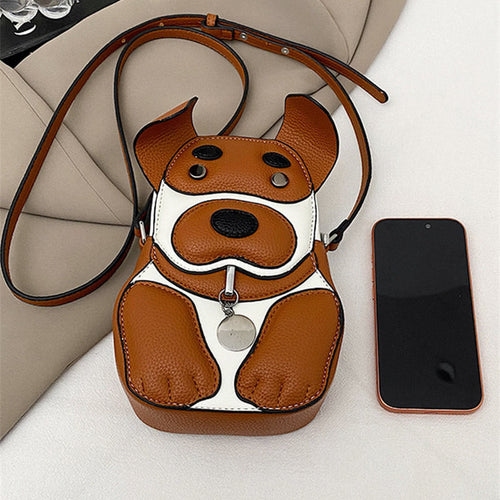 Cute 3D Dog-Shaped Crossbody Mini Bag, Leather Cartoon Sling Purse, Novelty Shoulder Bag for Women & Teens