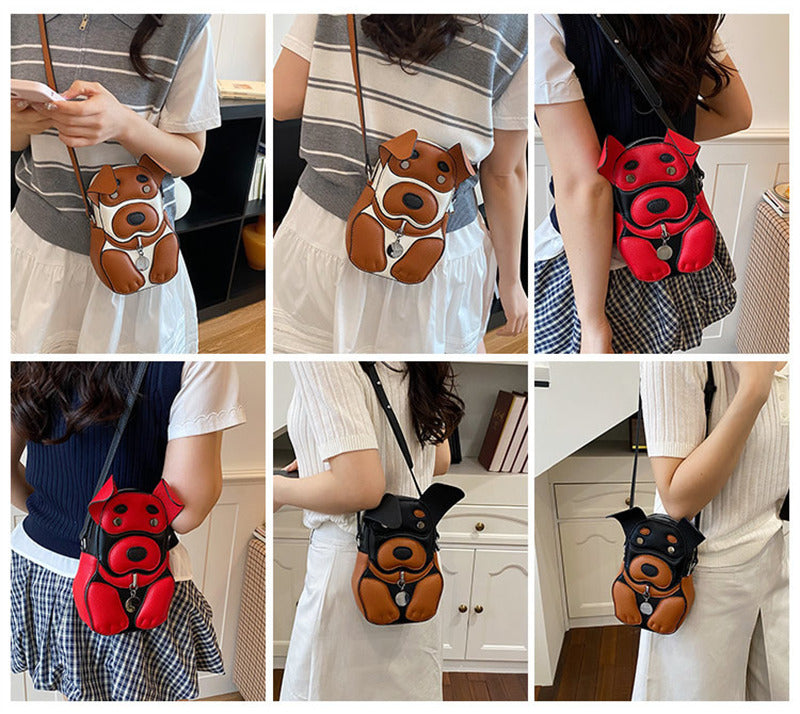Cute 3D Dog-Shaped Crossbody Mini Bag, Leather Cartoon Sling Purse, Novelty Shoulder Bag for Women & Teens