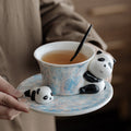 Cute 3D Panda Ceramic Cup and Saucer Set, Glaze Tea Coffee Mug with Spoon, Animal Tableware Gift Set