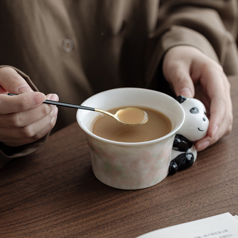Cute 3D Panda Ceramic Cup and Saucer Set, Glaze Tea Coffee Mug with Spoon, Animal Tableware Gift Set