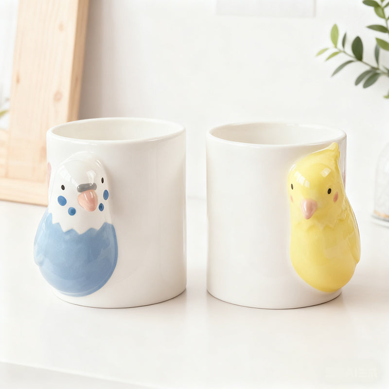 Cute 3d Parrot Ceramic Mug, Large Capacity Bird Mug , Kawaii Animal Coffee Cup