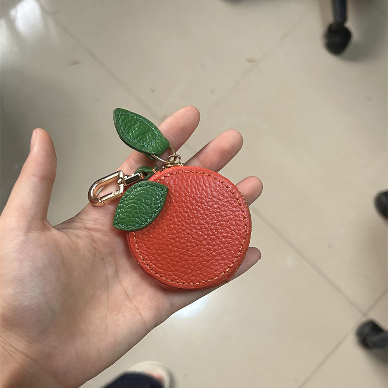 Cute Apple Leather Coin Purse, Mini Fruit Zipper Pouch, Keychain Earbud Case for Women & Girls