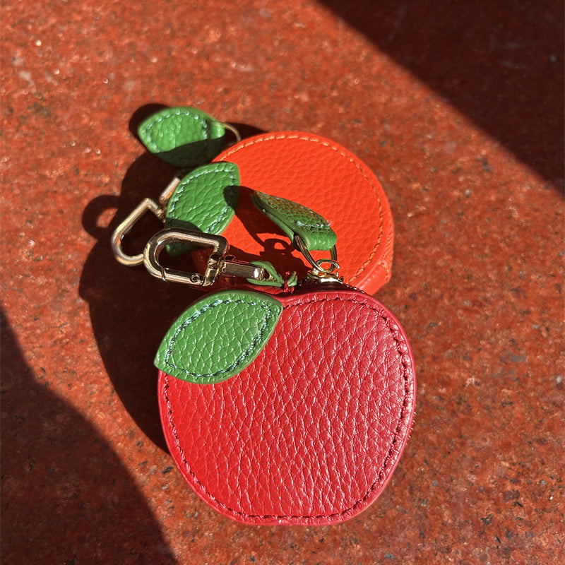 Cute Apple Leather Coin Purse, Mini Fruit Zipper Pouch, Keychain Earbud Case for Women & Girls