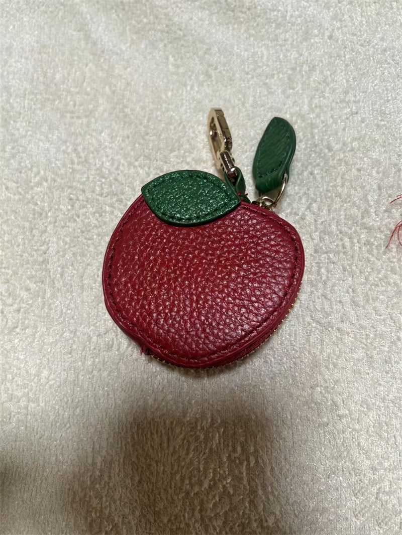 Cute Apple Leather Coin Purse, Mini Fruit Zipper Pouch, Keychain Earbud Case for Women & Girls