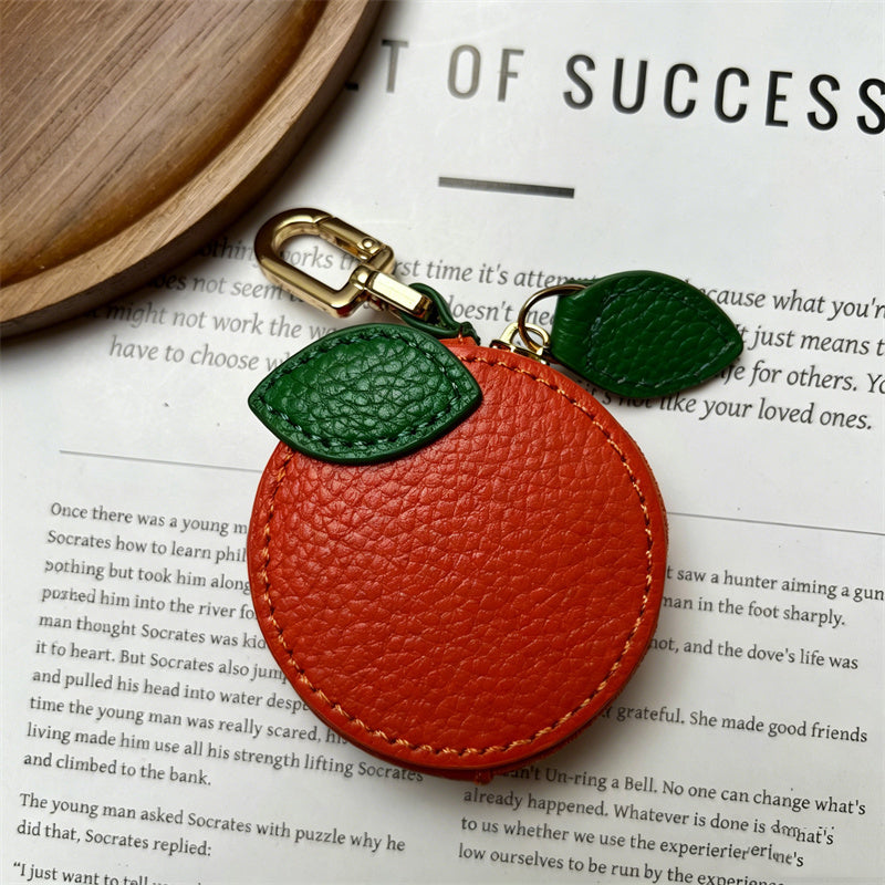Cute Apple Leather Coin Purse, Mini Fruit Zipper Pouch, Keychain Earbud Case for Women & Girls