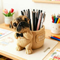 Cute Bowtie Pug Dog Pen Holder, 3D Realistic Puppy Office & Home Decor Organizer