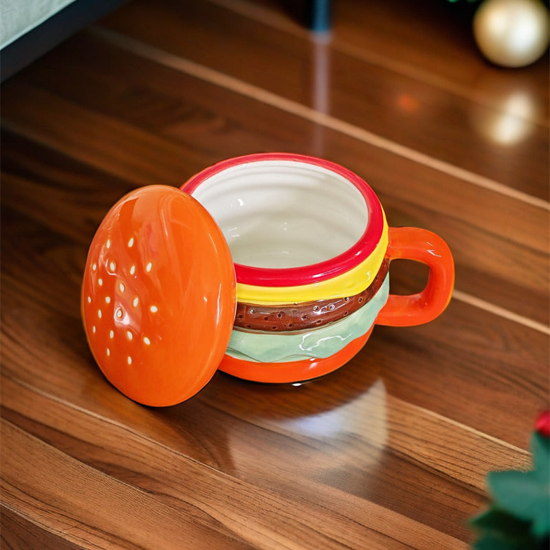 Cute Burger-Shaped Ceramic Mug , 3D Layered Hamburger Coffee Cup, Novelty Food-Themed Tea Mug