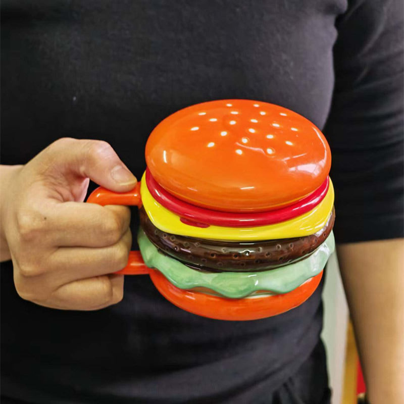 Cute Burger-Shaped Ceramic Mug , 3D Layered Hamburger Coffee Cup, Novelty Food-Themed Tea Mug