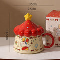 Cute Circus Tent Cat Ceramic Mug with Star Lid, Cartoon Kitten Printed Coffee Cup