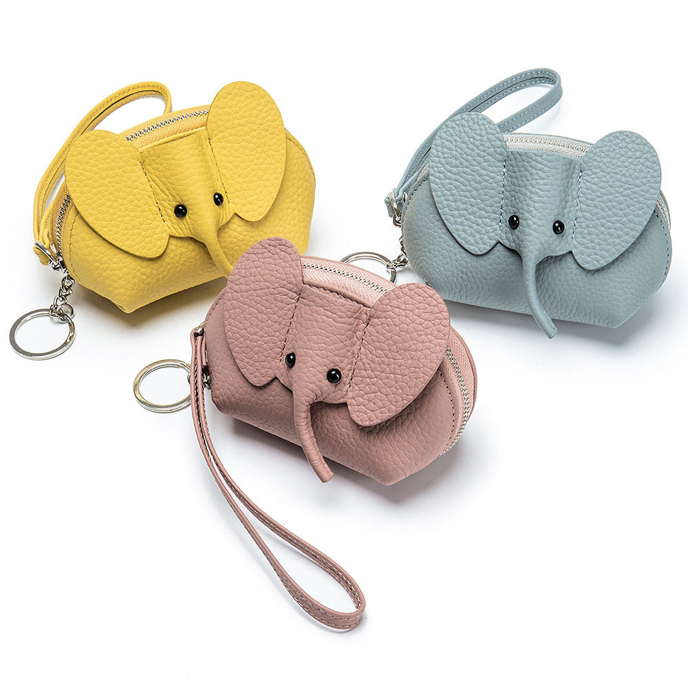 Cute Elephant-Shaped Coin Purse - Multi-Use Zippered Pouch with Wrist Strap & Key Ring