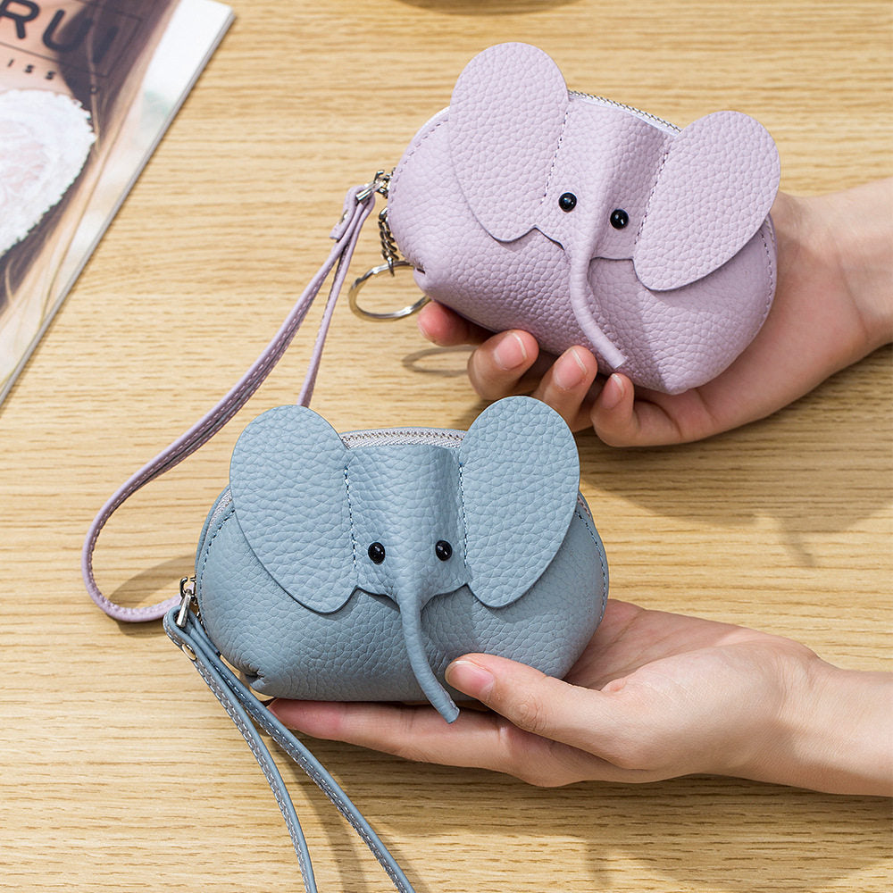 Cute Elephant-Shaped Coin Purse - Multi-Use Zippered Pouch with Wrist Strap & Key Ring
