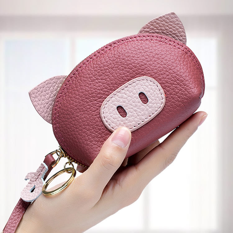 Cute Little Pig Genuine Cowhide Coin Purse with Wristlet