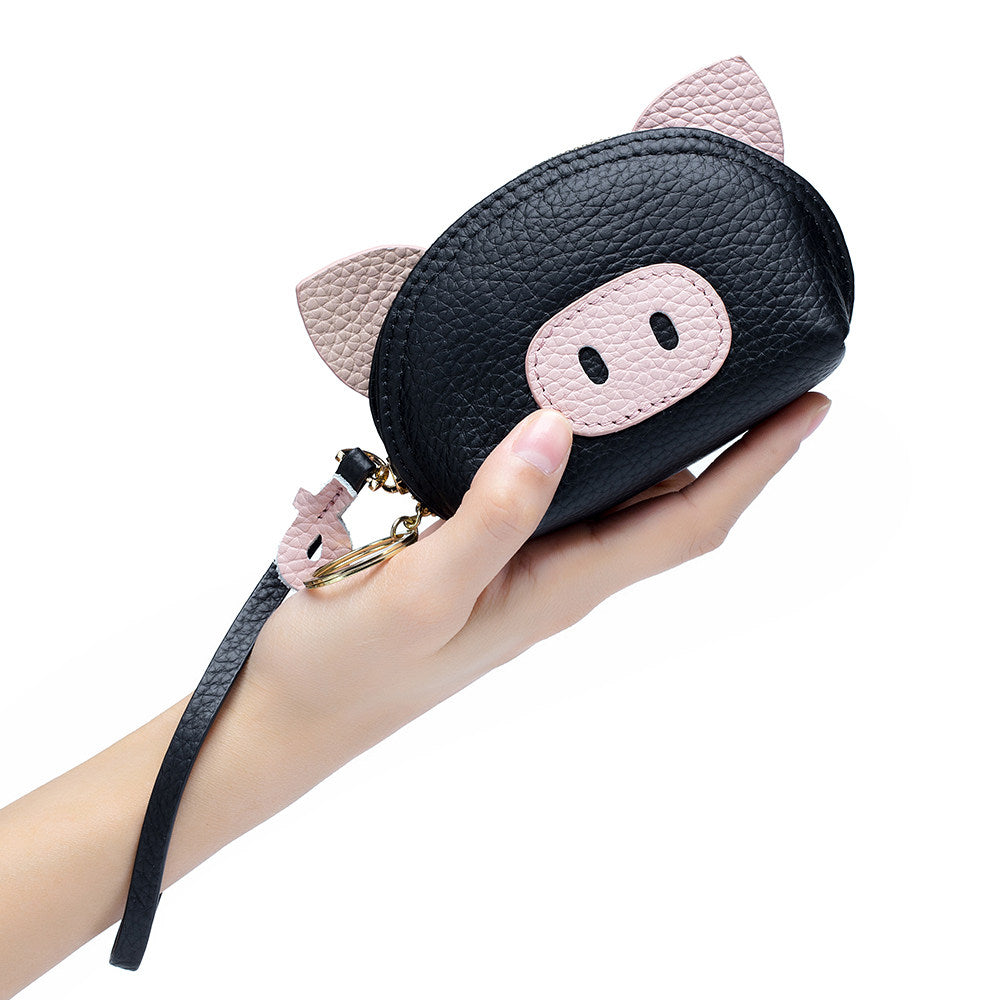 Cute Little Pig Genuine Cowhide Coin Purse with Wristlet