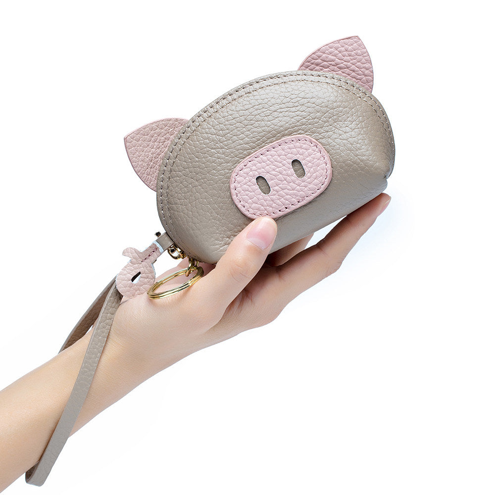 Cute Little Pig Genuine Cowhide Coin Purse with Wristlet