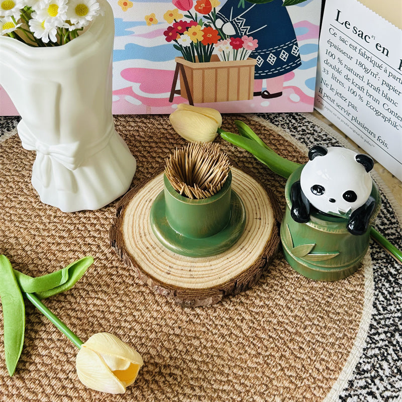 Cute Panda Imitation Bamboo Toothpick Holder,Cartoon Animal Cotton Swab Holder