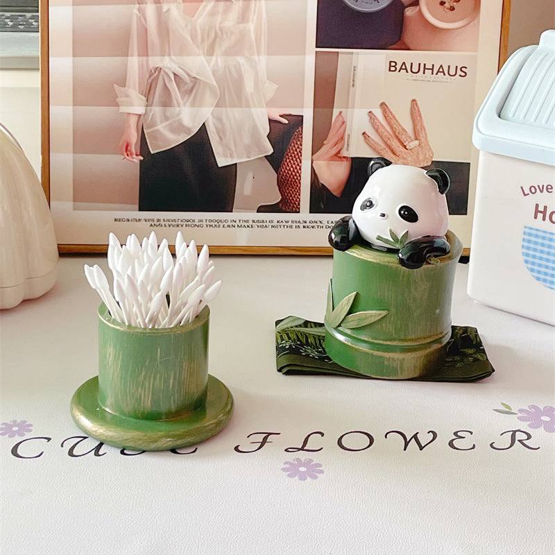 Cute Panda Imitation Bamboo Toothpick Holder,Cartoon Animal Cotton Swab Holder