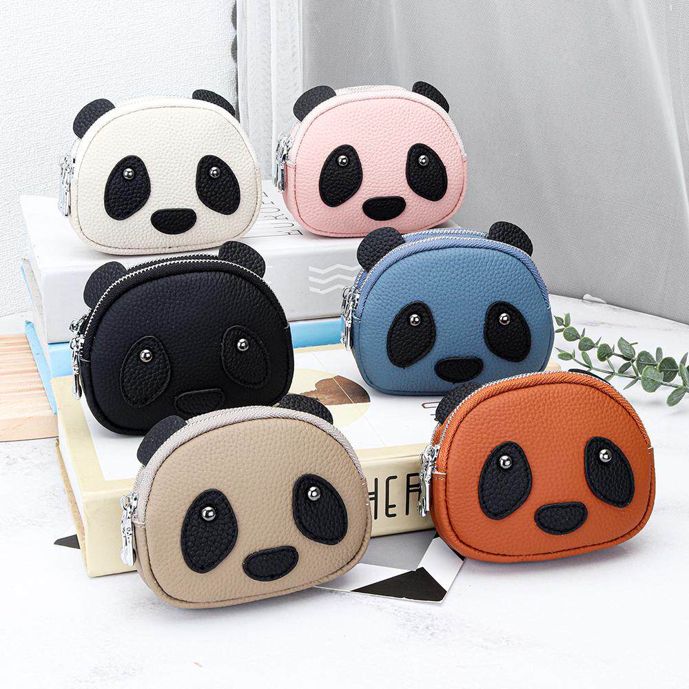 Cute Panda Mini Zipper Coin Purse, Leather Key Pouch with Keychain, Multi-Compartment Wallet for Coins, Cards, Keys