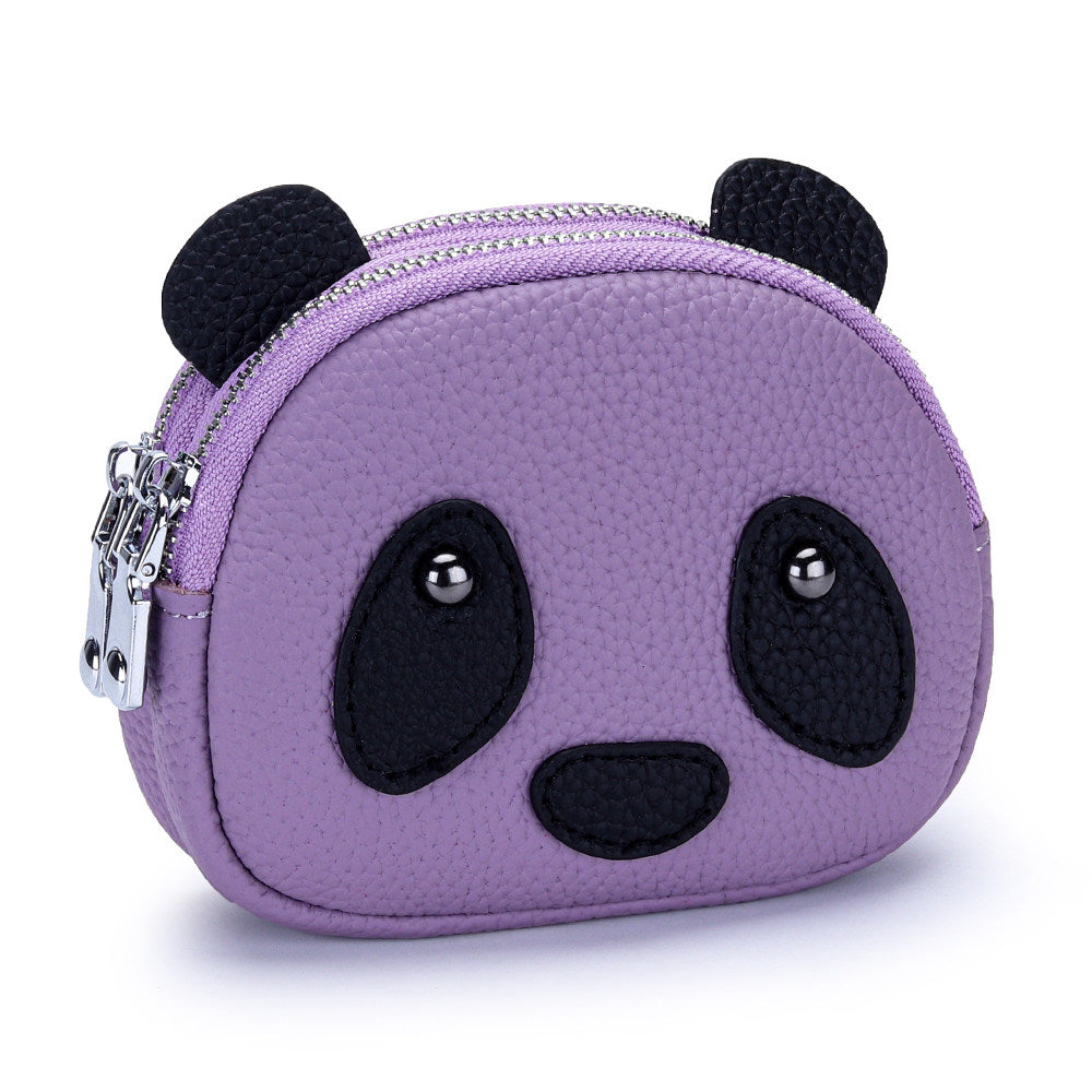 Cute Panda Mini Zipper Coin Purse, Leather Key Pouch with Keychain, Multi-Compartment Wallet for Coins, Cards, Keys