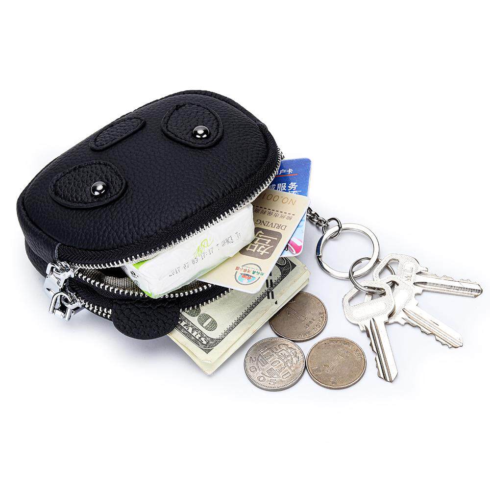 Cute Panda Mini Zipper Coin Purse, Leather Key Pouch with Keychain, Multi-Compartment Wallet for Coins, Cards, Keys