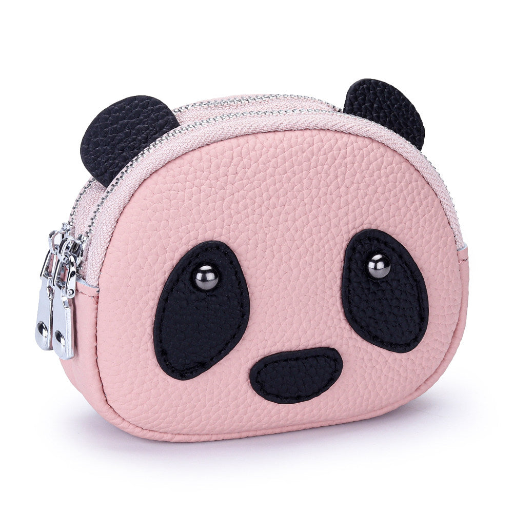 Cute Panda Mini Zipper Coin Purse, Leather Key Pouch with Keychain, Multi-Compartment Wallet for Coins, Cards, Keys