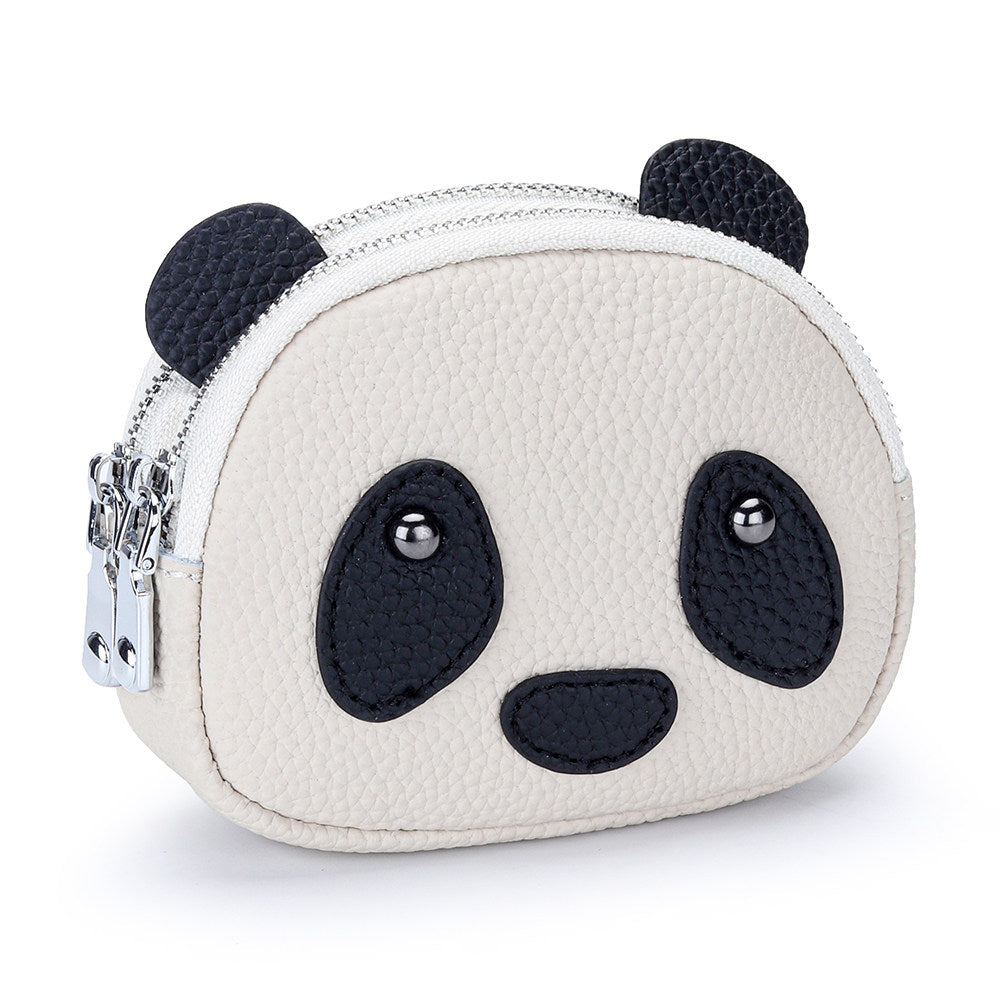 Cute Panda Mini Zipper Coin Purse, Leather Key Pouch with Keychain, Multi-Compartment Wallet for Coins, Cards, Keys