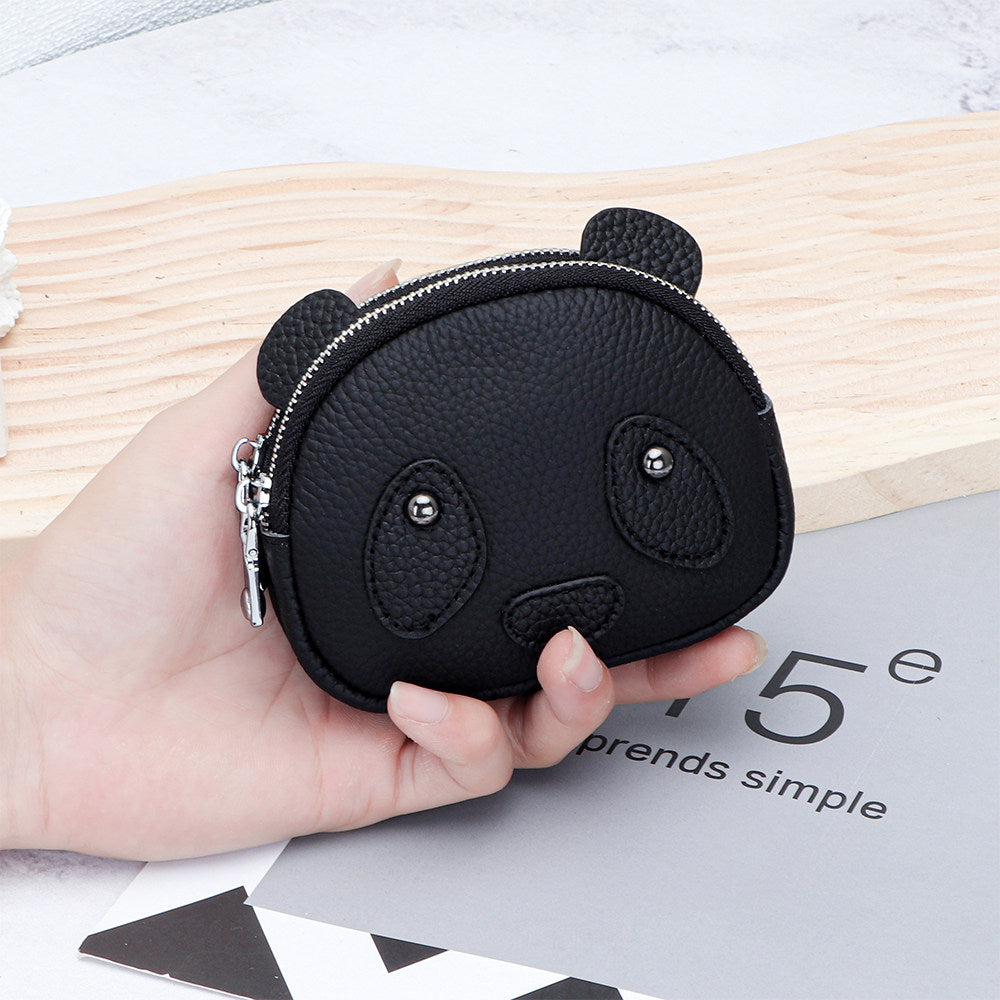 Cute Panda Mini Zipper Coin Purse, Leather Key Pouch with Keychain, Multi-Compartment Wallet for Coins, Cards, Keys