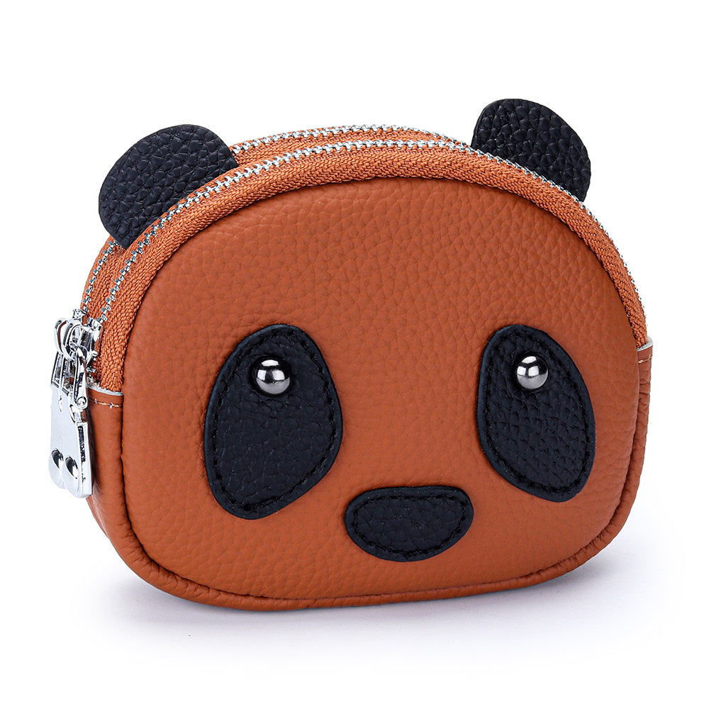 Cute Panda Mini Zipper Coin Purse, Leather Key Pouch with Keychain, Multi-Compartment Wallet for Coins, Cards, Keys