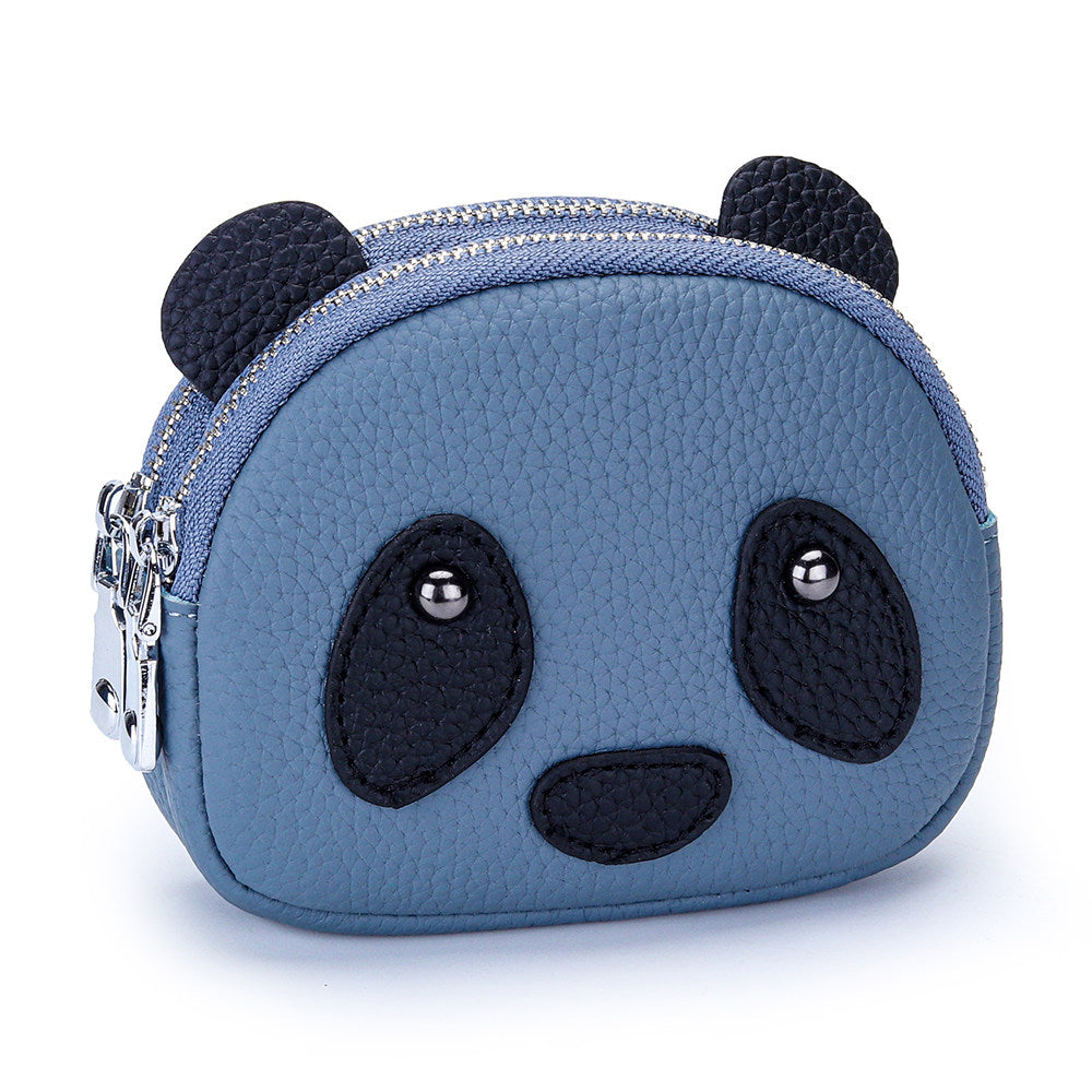 Cute Panda Mini Zipper Coin Purse, Leather Key Pouch with Keychain, Multi-Compartment Wallet for Coins, Cards, Keys