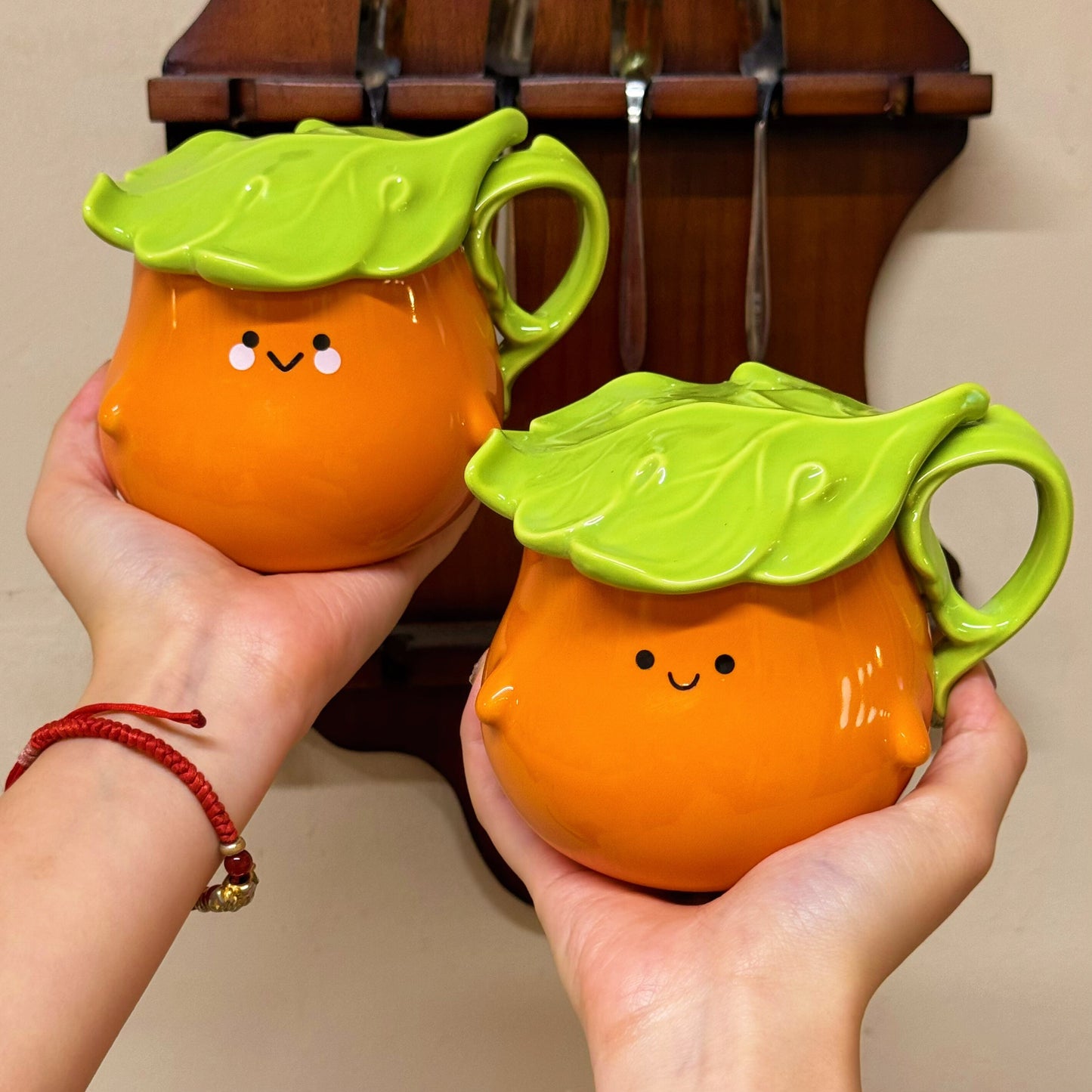 Cute Persimmon Ceramic Mug, Smiling Face Coffee Cup, Kawaii Fruit-Themed Tea Mug