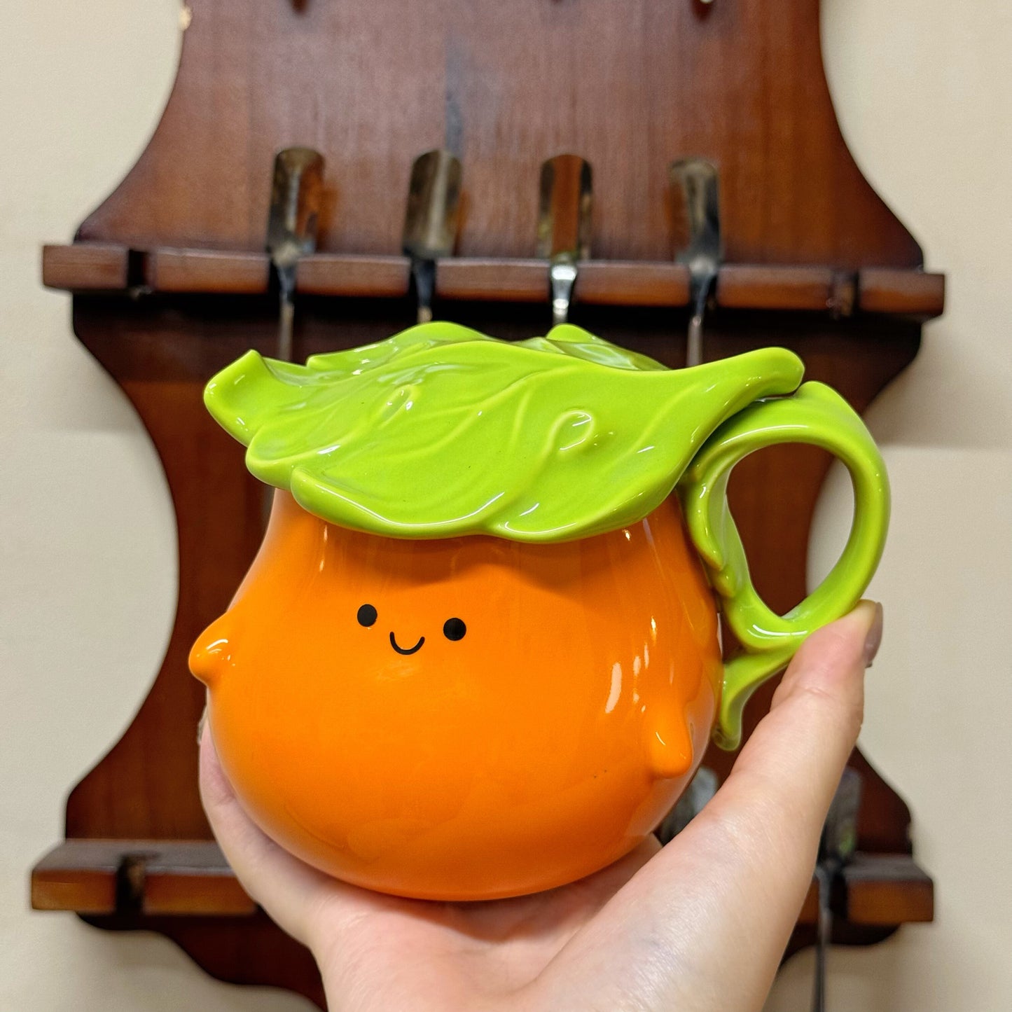 Cute Persimmon Ceramic Mug, Smiling Face Coffee Cup, Kawaii Fruit-Themed Tea Mug