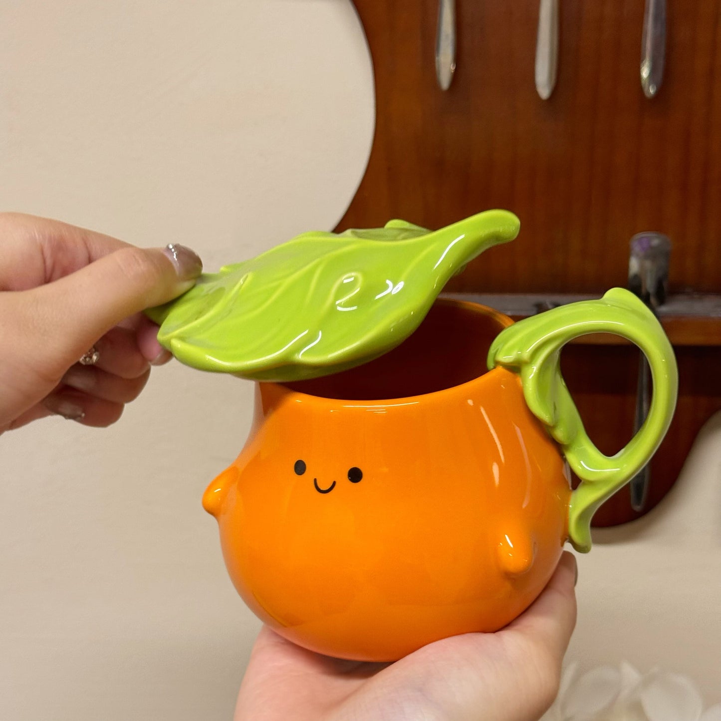 Cute Persimmon Ceramic Mug, Smiling Face Coffee Cup, Kawaii Fruit-Themed Tea Mug