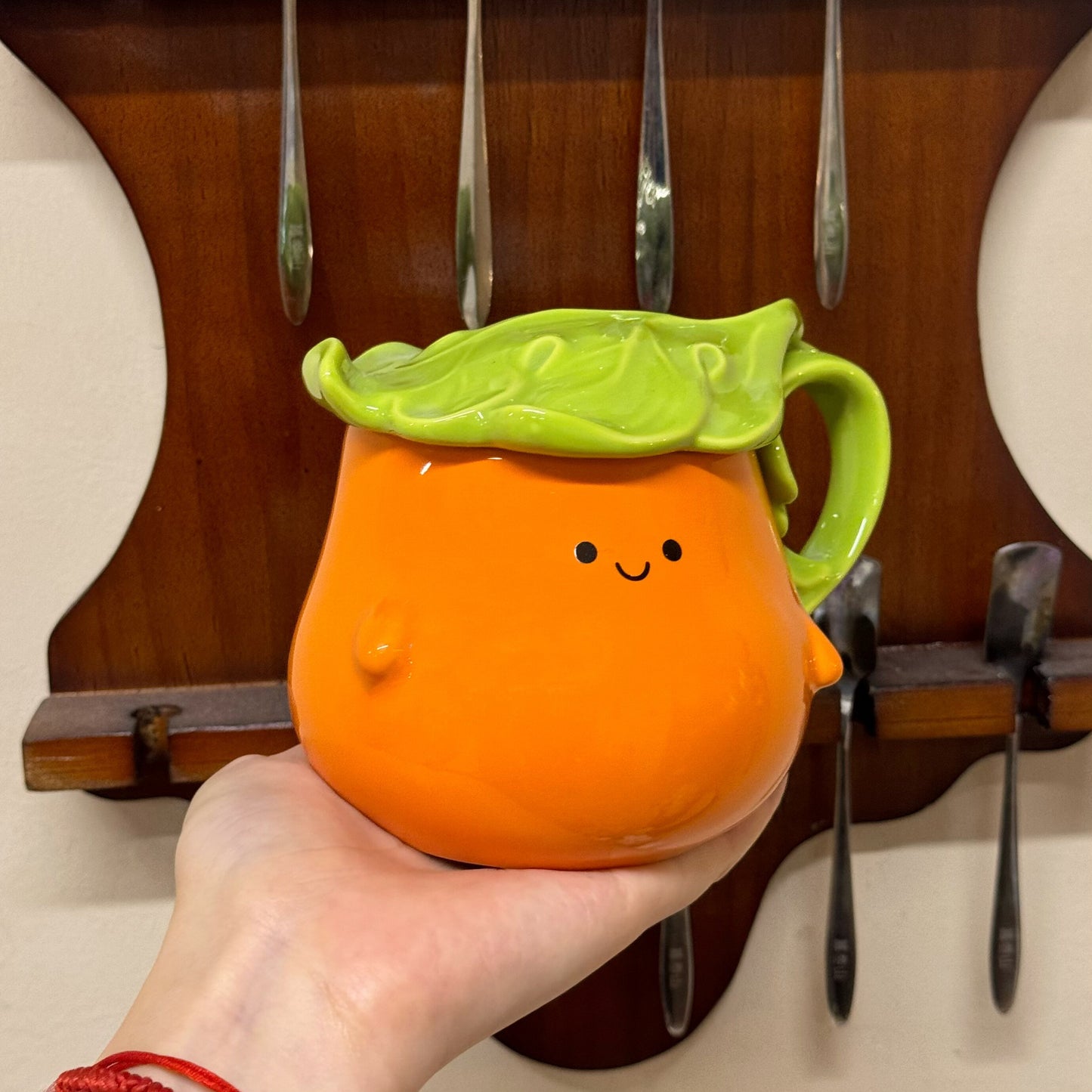 Cute Persimmon Ceramic Mug, Smiling Face Coffee Cup, Kawaii Fruit-Themed Tea Mug