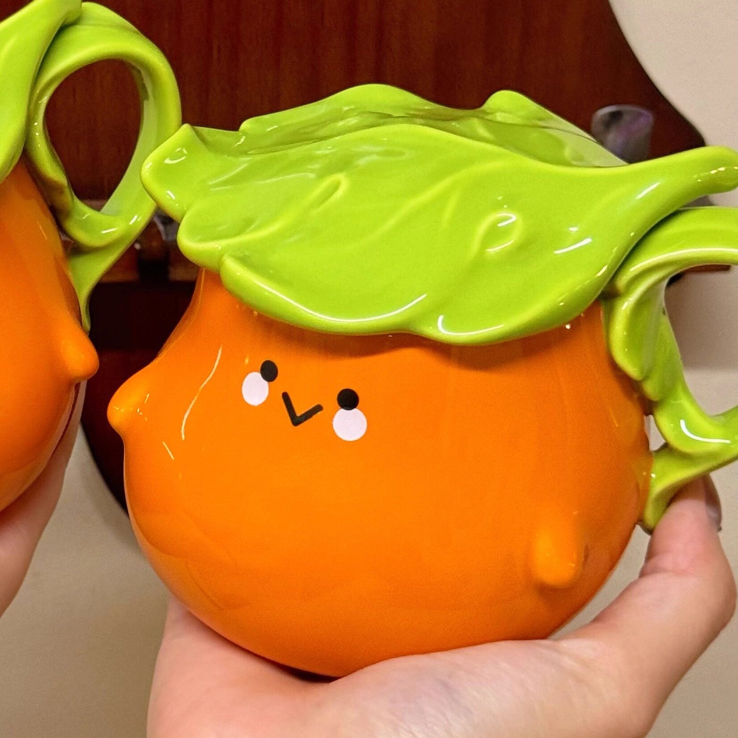 Cute Persimmon Ceramic Mug, Smiling Face Coffee Cup, Kawaii Fruit-Themed Tea Mug