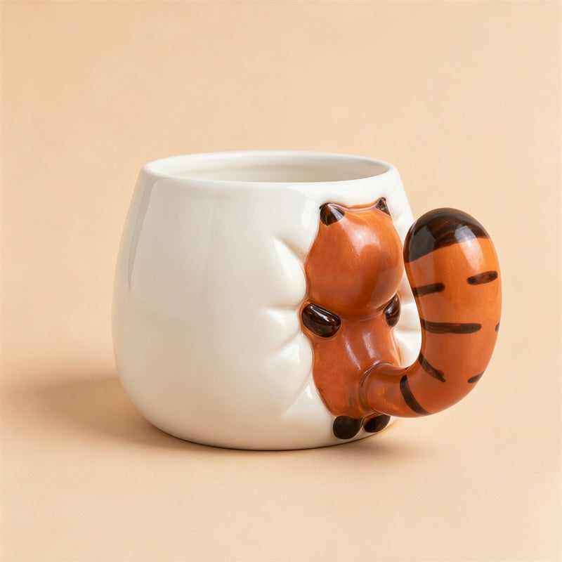 Cute Red Panda Butt Ceramic Mug with Tail Handle, 3D Animal Coffee Cup, Whimsical Red Panda Tea Mug