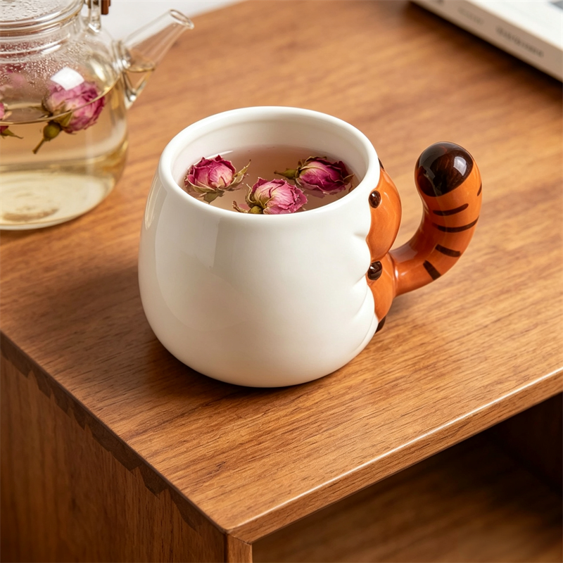 Cute Red Panda Butt Ceramic Mug with Tail Handle, 3D Animal Coffee Cup, Whimsical Red Panda Tea Mug