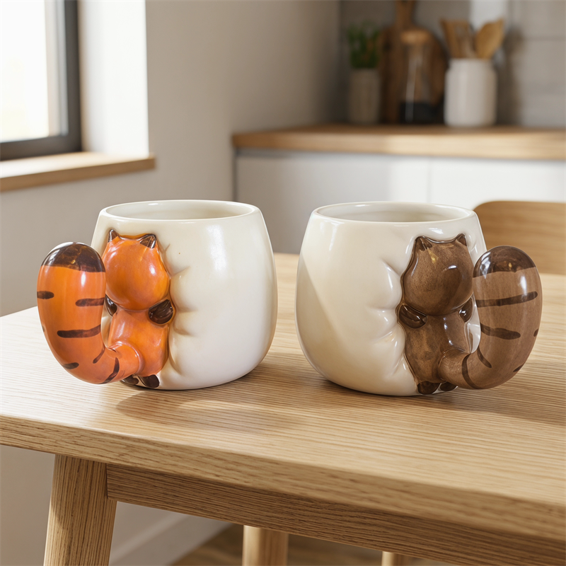 Cute Red Panda Butt Ceramic Mug with Tail Handle, 3D Animal Coffee Cup, Whimsical Red Panda Tea Mug