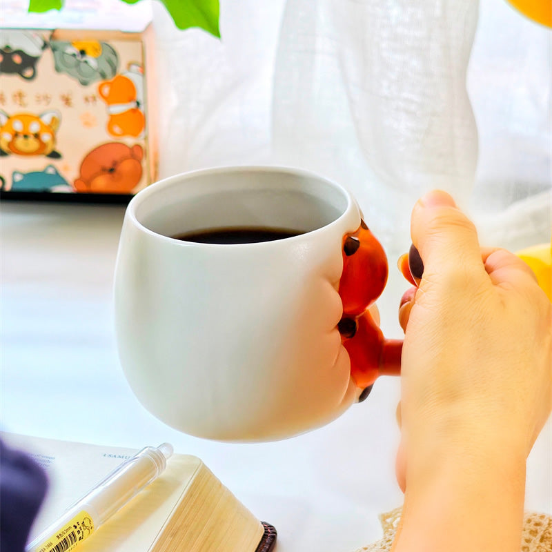 Cute Red Panda Butt Ceramic Mug with Tail Handle, 3D Animal Coffee Cup, Whimsical Red Panda Tea Mug