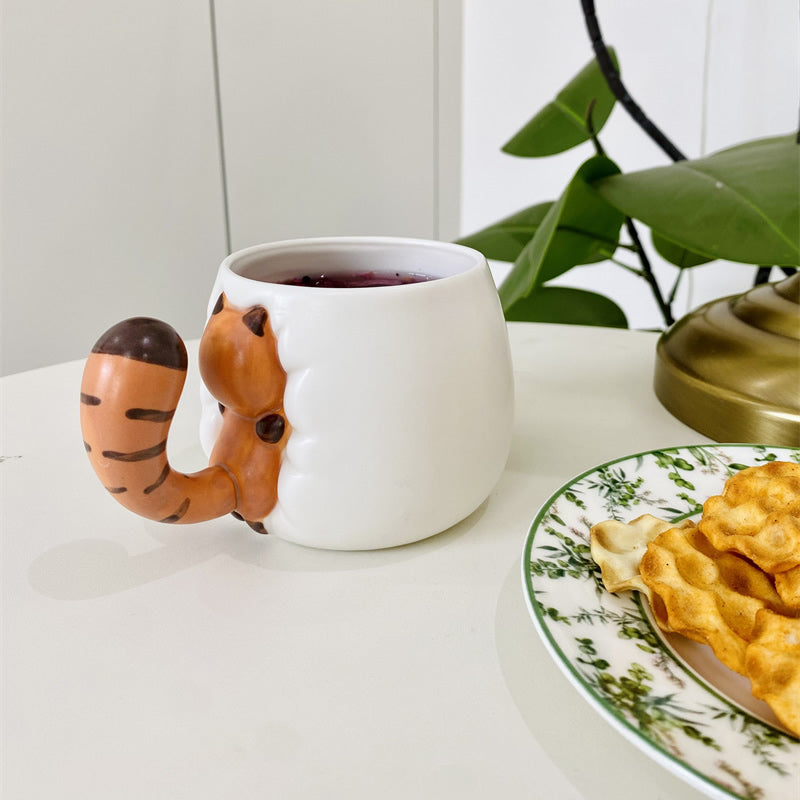 Cute Red Panda Butt Ceramic Mug with Tail Handle, 3D Animal Coffee Cup, Whimsical Red Panda Tea Mug
