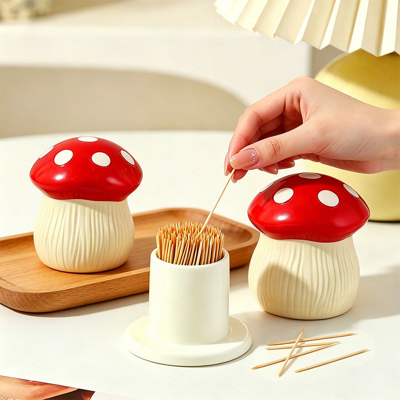Cute Red Spotted Mushroom Toothpick Holder,  Novelty Dining Table Decor Container