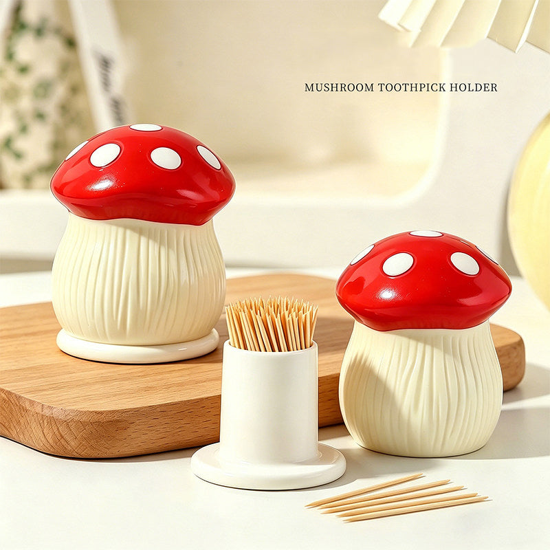 Cute Red Spotted Mushroom Toothpick Holder,  Novelty Dining Table Decor Container