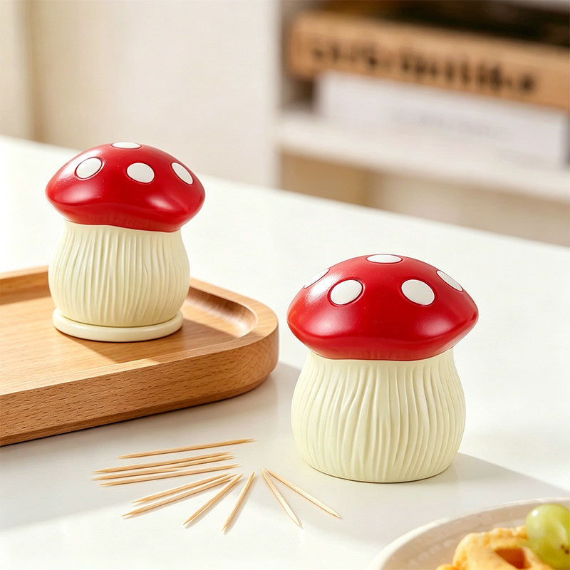 Cute Red Spotted Mushroom Toothpick Holder,  Novelty Dining Table Decor Container