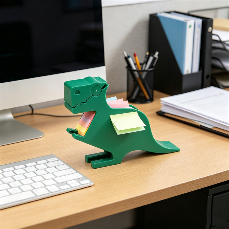Cute T-Rex Dinosaur Sticky Note Dispenser, Fun Memo Holder & Desk Organizer, Novelty Office Gift