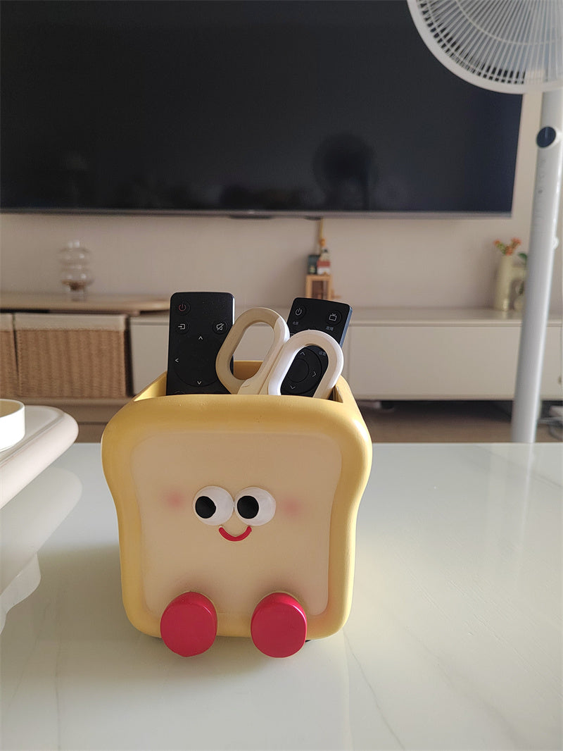Cute Toast Bread Desk Organizer – Cartoon Pen & Stationery Holder for Office, School, and Vanity Decor