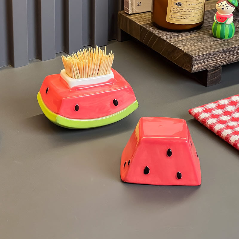 Cute Watermelon Slice Ceramic Toothpick Holder, Fruit Shaped Toothpick Dispenser , Dining Table Decor Storage Container