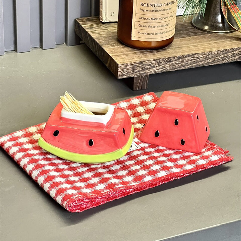 Cute Watermelon Slice Ceramic Toothpick Holder, Fruit Shaped Toothpick Dispenser , Dining Table Decor Storage Container