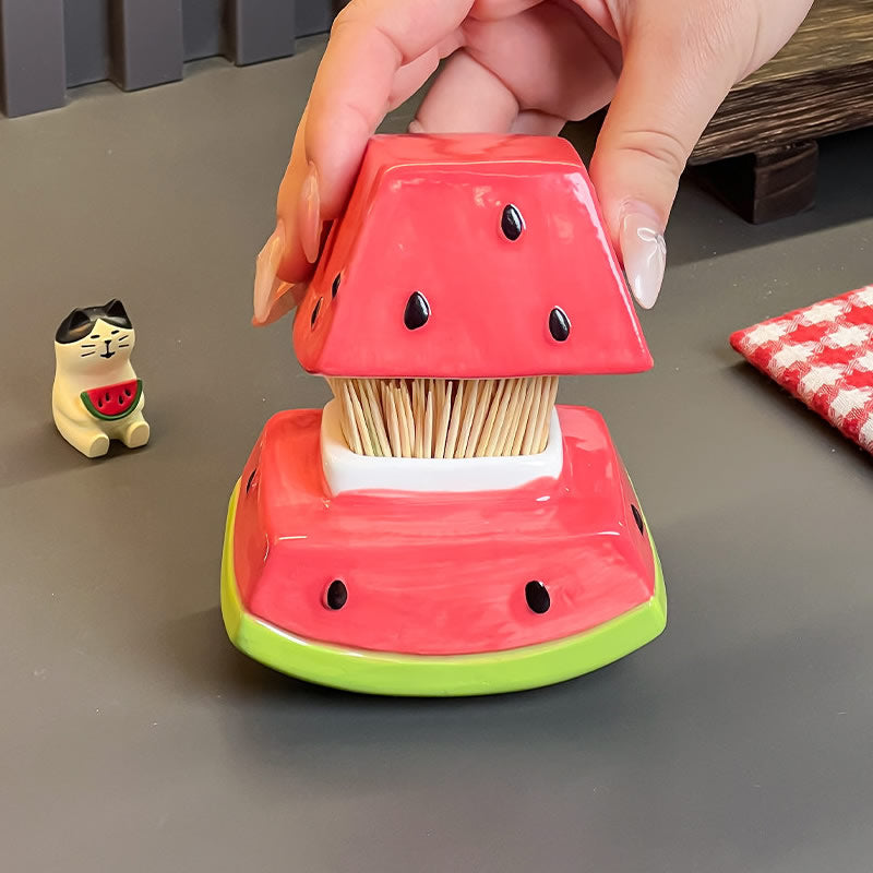 Cute Watermelon Slice Ceramic Toothpick Holder, Fruit Shaped Toothpick Dispenser , Dining Table Decor Storage Container