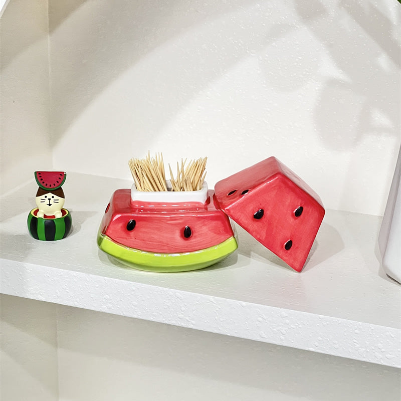 Cute Watermelon Slice Ceramic Toothpick Holder, Fruit Shaped Toothpick Dispenser , Dining Table Decor Storage Container