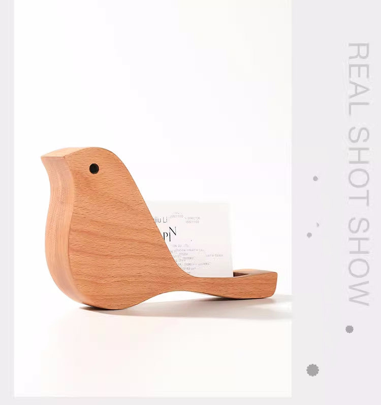 Wooden Bird - Shaped Business Card Holder, Decorative Desk Accessory