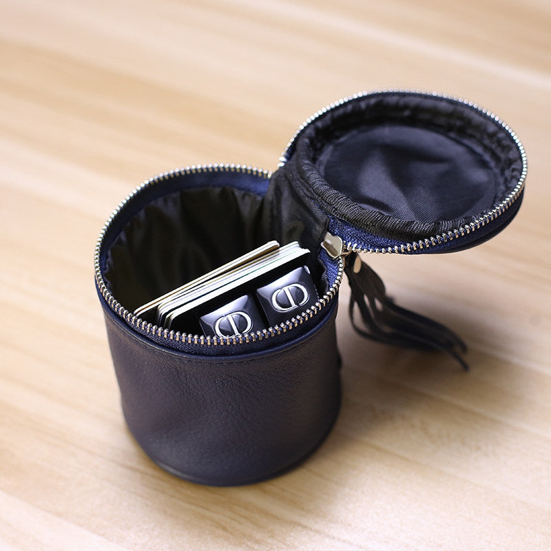 Cylindrical Leather Mini Storage Pouch - Zippered Makeup & Earbud Case