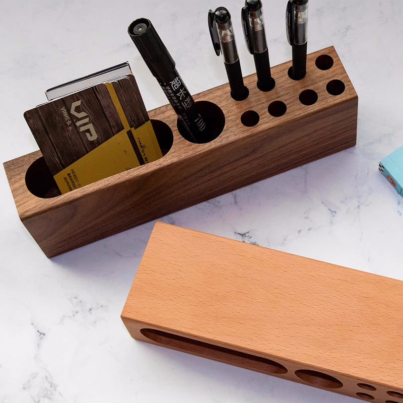 Wooden Desk Organizer, Wooden Multi - Compartment Pen Holder,Business Card Holder